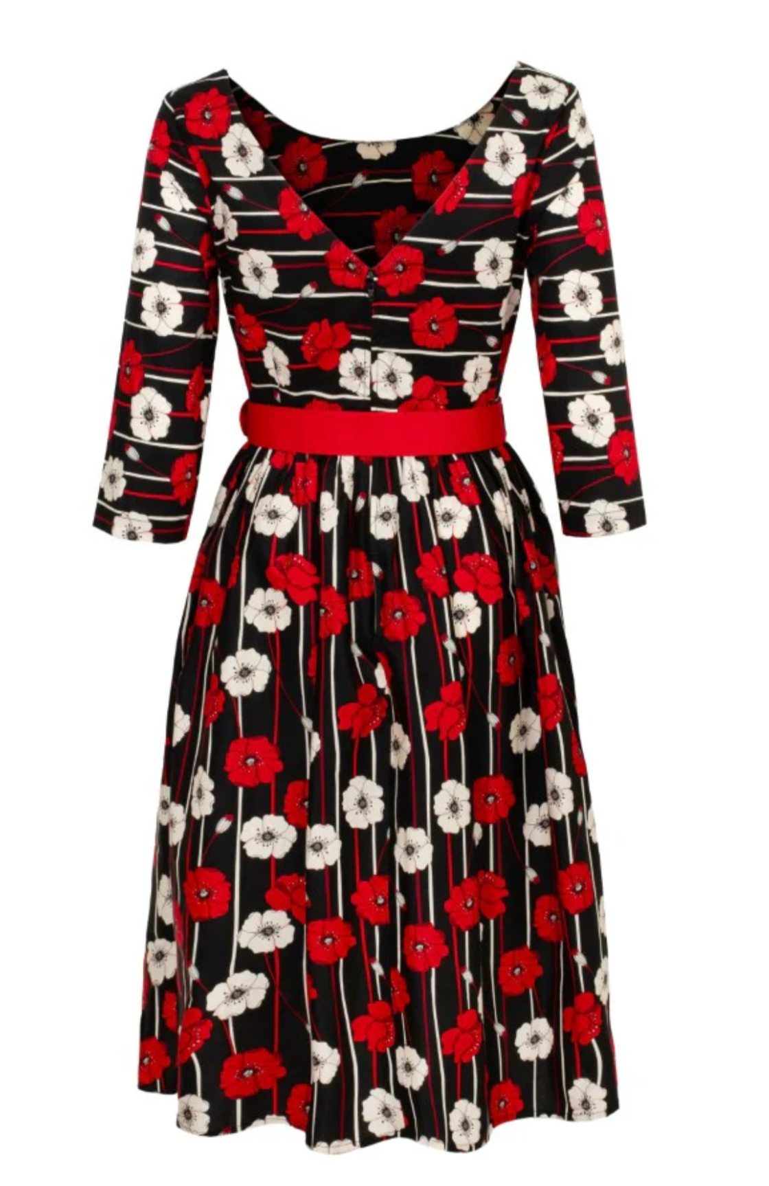 Swingkleid Poppy, Blumenmuster-Schwarz