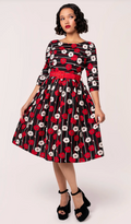 Swingkleid Poppy, Blumenmuster-Schwarz