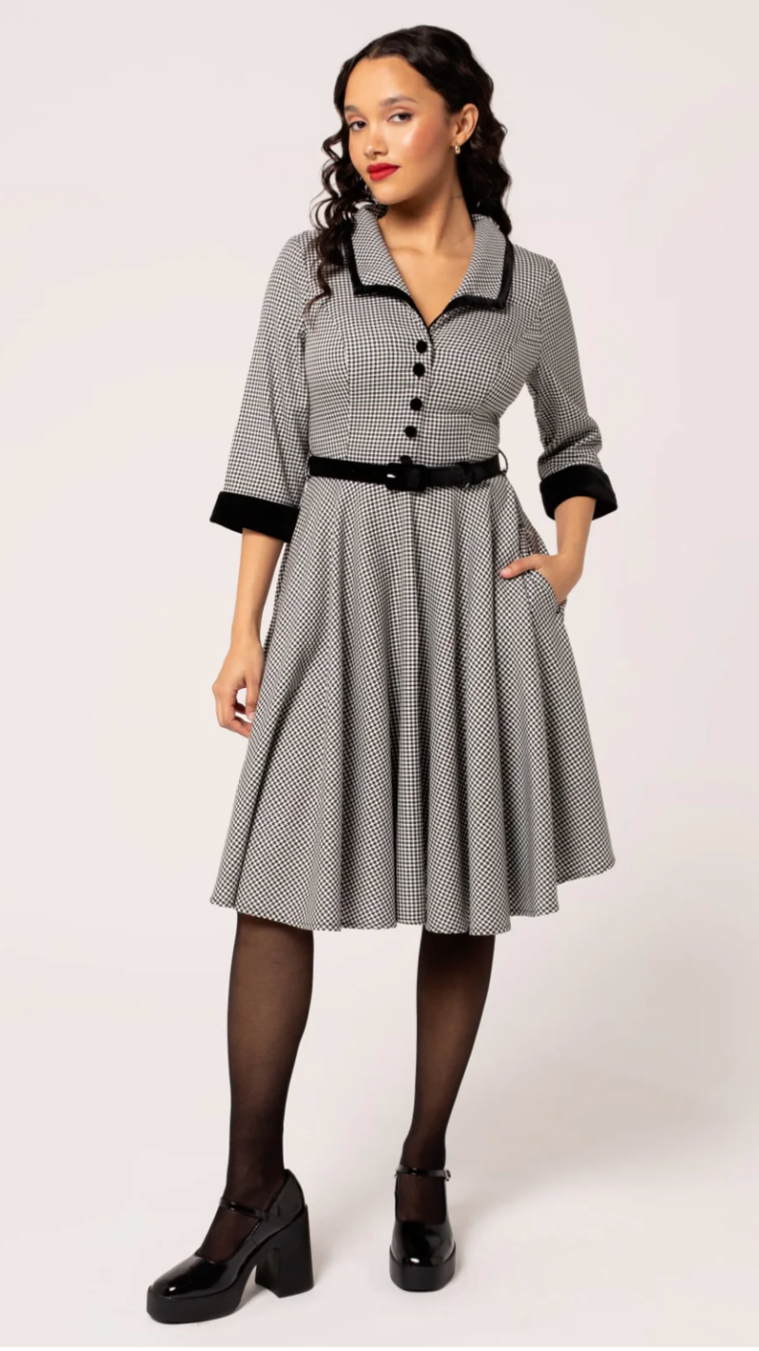 Swingkleid Teddy ,Houndstooth Schwarz/Weiß