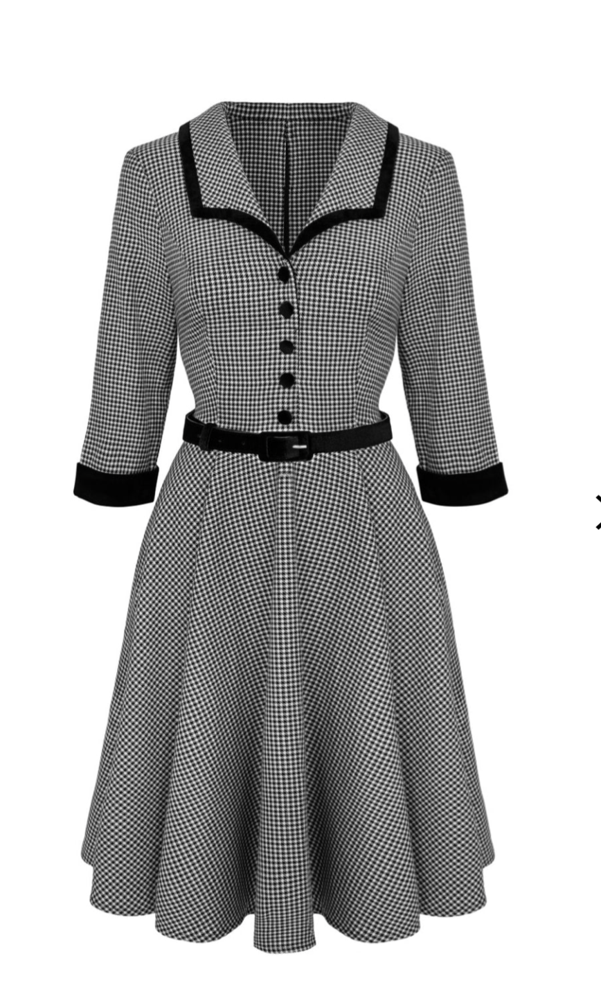 Swingkleid Teddy ,Houndstooth Schwarz/Weiß