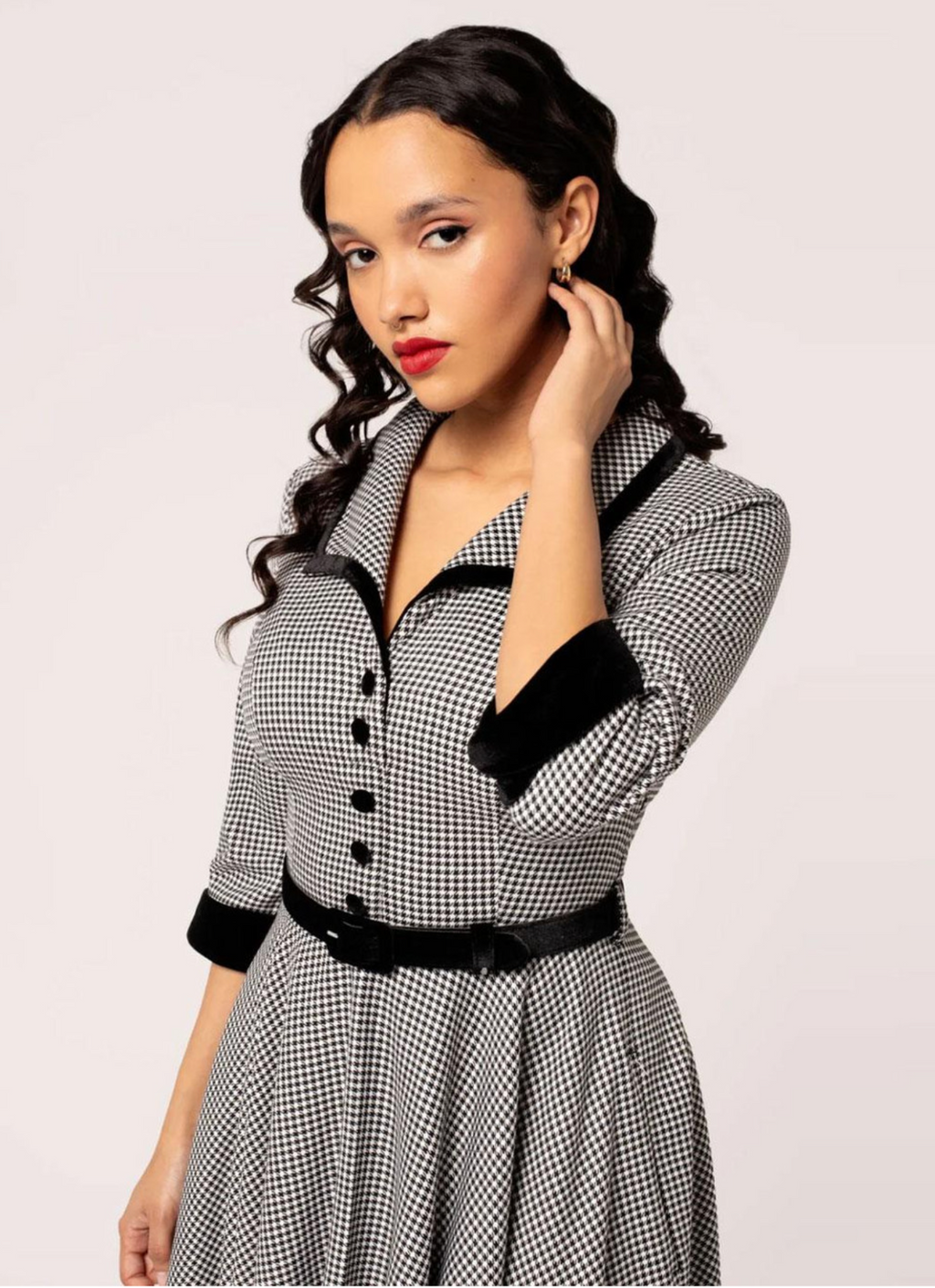 Swingkleid Teddy ,Houndstooth Schwarz/Weiß
