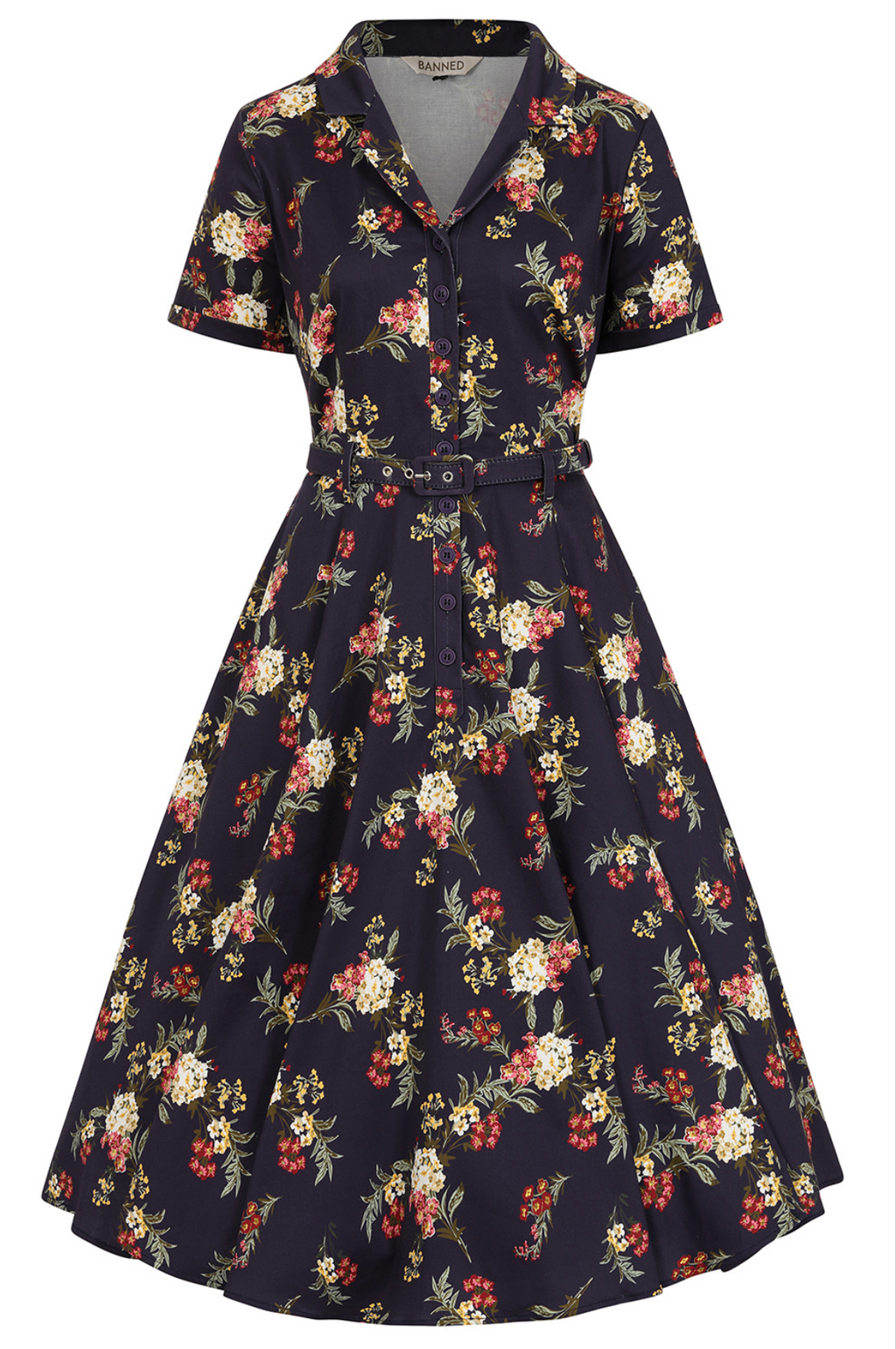 Vintage-Swingkleid Bella Romantic Floral, Navy